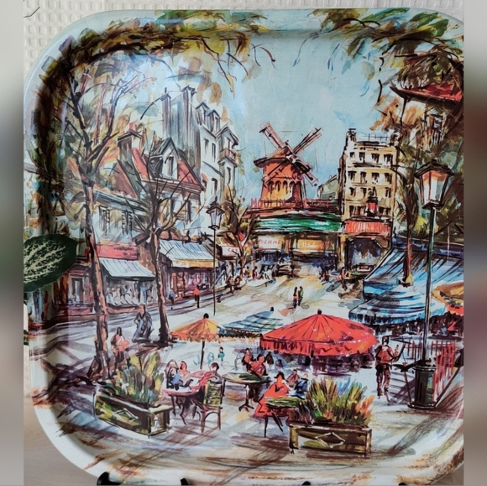 Vintage Daher Decorated Ware Large Square Metal Tin Tray Moulin Rouge